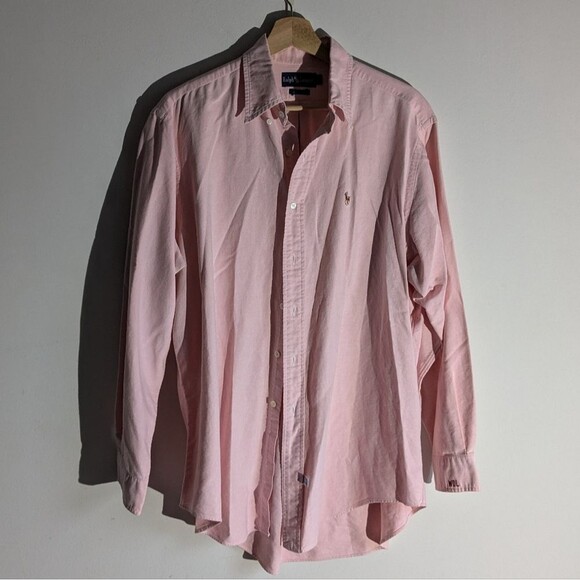 Ralph Lauren Blue Label Pink Button Down Long Sleeve Brown Pony Logo Shirt - Picture 1 of 6